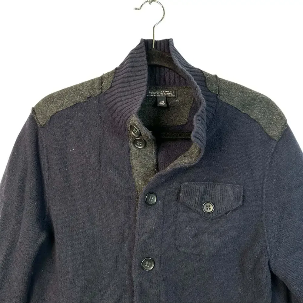 Banana Republic Merino Wool Cardigan Navy Gray Preppy Officecore Medium